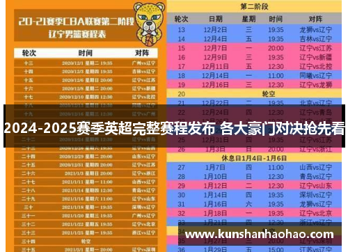 2024-2025赛季英超完整赛程发布 各大豪门对决抢先看
